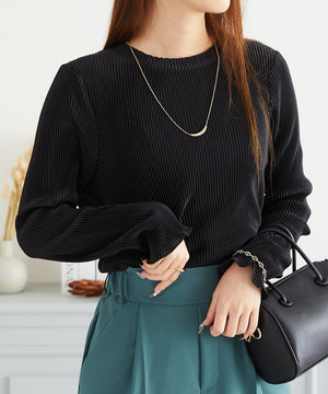 プリーツクルー長袖トップス/AC3423