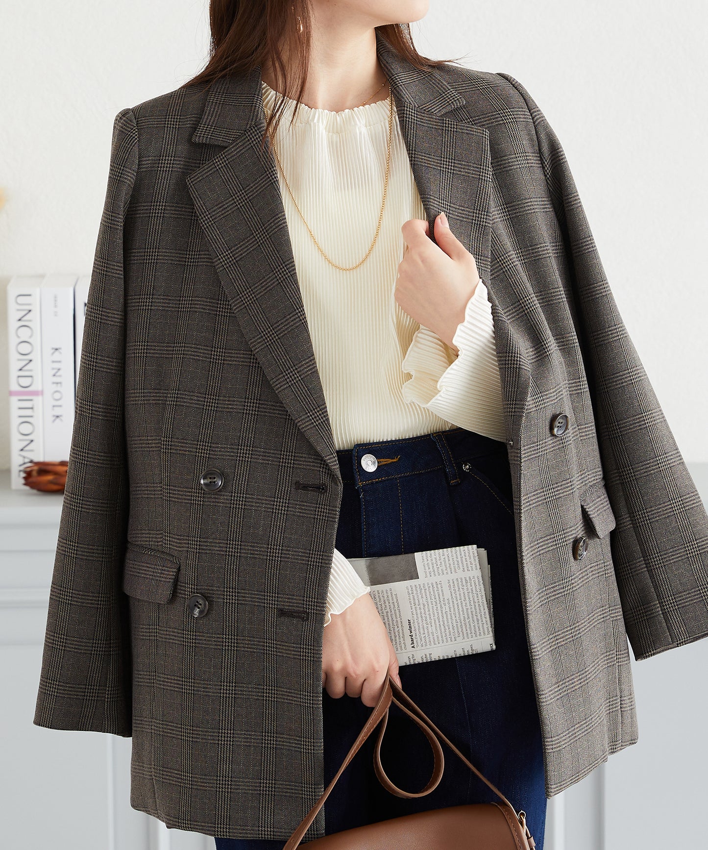 プリーツクルー長袖トップス/AC3423