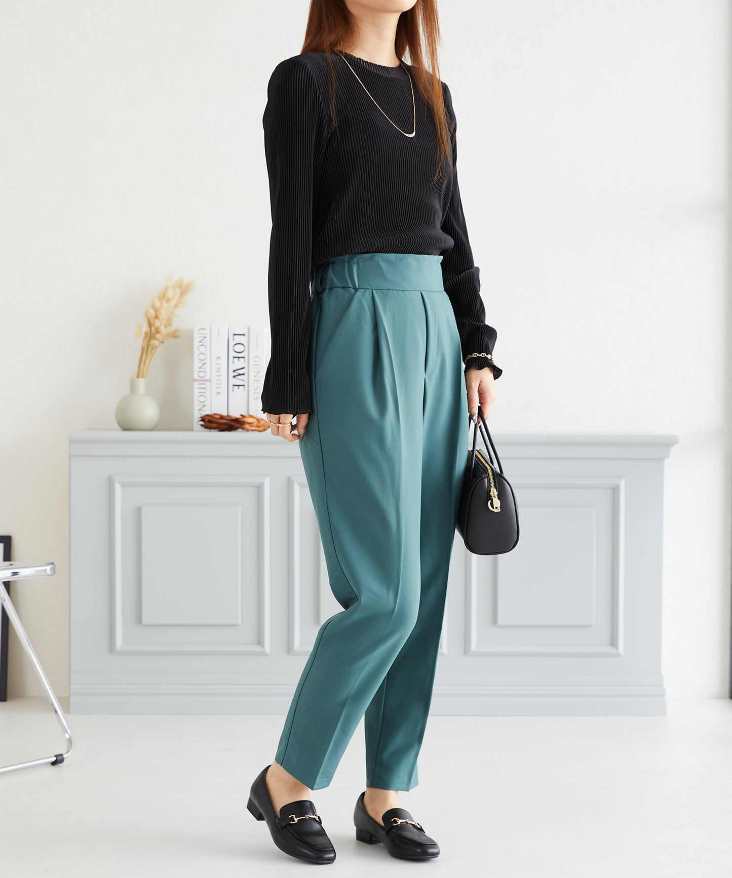 プリーツクルー長袖トップス/AC3423