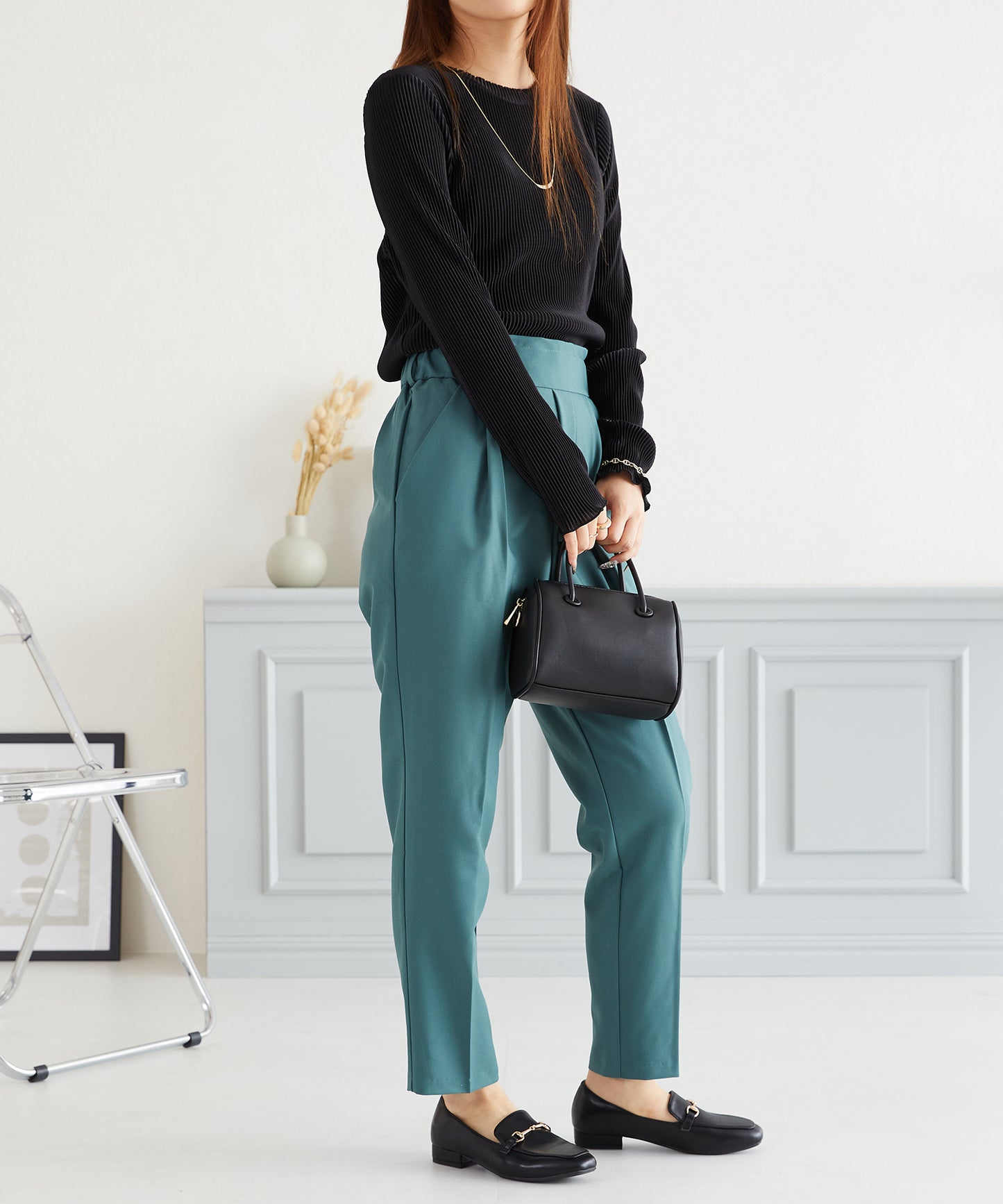 プリーツクルー長袖トップス/AC3423