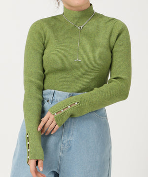 パール釦デザインハイネックニット/AC3428