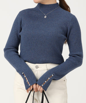 パール釦デザインハイネックニット/AC3428