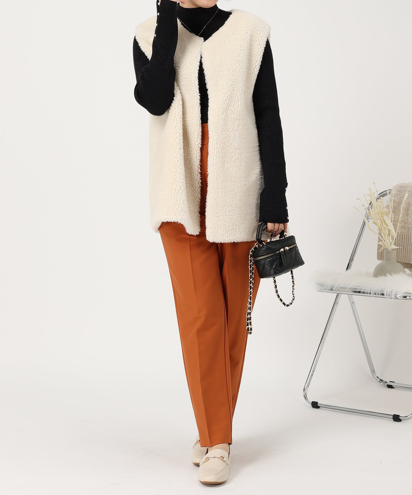 パール釦デザインハイネックニット/AC3428