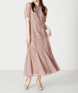 レースギャザーディテールワンピース/MO33O01【結婚式/オケージョン/パーティー】