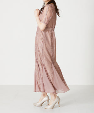 レースギャザーディテールワンピース/MO33O01【結婚式/オケージョン/パーティー】