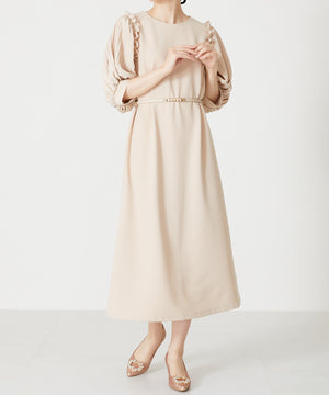 ベルト付きパフスリーブワンピース/MO33O04【結婚式/オケージョン/パーティー】