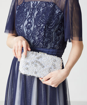 ビーズ刺繍ボックスクラッチバッグ/MOB008【結婚式/オケージョン/パーティー】