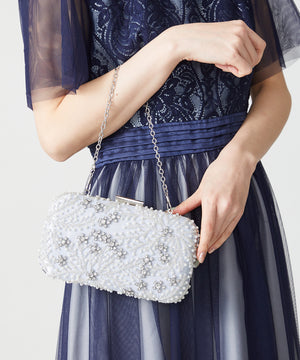 ビーズ刺繍ボックスクラッチバッグ/MOB008【結婚式/オケージョン/パーティー】
