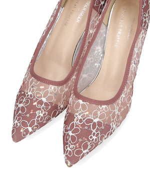レース刺繍ポインテッドトゥパンプス/MOR102【結婚式/オケージョン/パーティー】