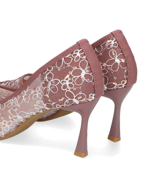 レース刺繍ポインテッドトゥパンプス/MOR102【結婚式/オケージョン/パーティー】