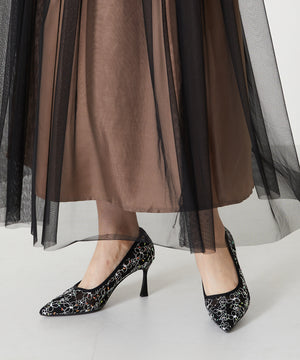 レース刺繍ポインテッドトゥパンプス/MOR102【結婚式/オケージョン/パーティー】