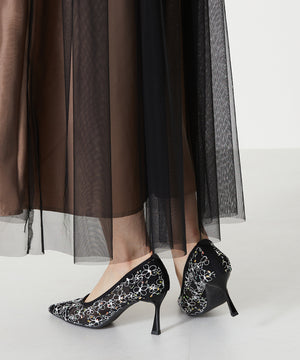 レース刺繍ポインテッドトゥパンプス/MOR102【結婚式/オケージョン/パーティー】