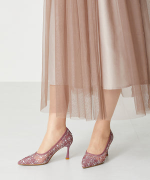 レース刺繍ポインテッドトゥパンプス/MOR102【結婚式/オケージョン/パーティー】