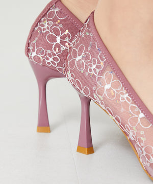 レース刺繍ポインテッドトゥパンプス/MOR102【結婚式/オケージョン/パーティー】