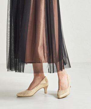 グリッターヒールレースパンプス/MOR108【結婚式/オケージョン/パーティー】