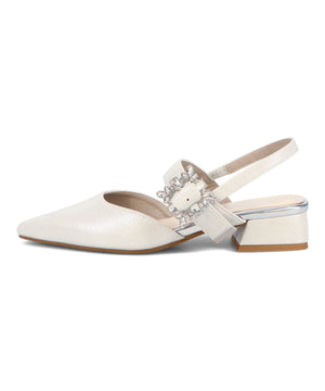 ビジューバックストラップローヒールパンプス/MOR111