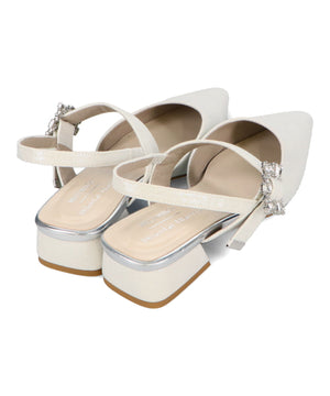 ビジューバックストラップローヒールパンプス/MOR111