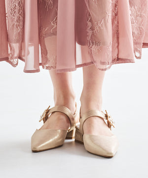 ビジューバックストラップローヒールパンプス/MOR111