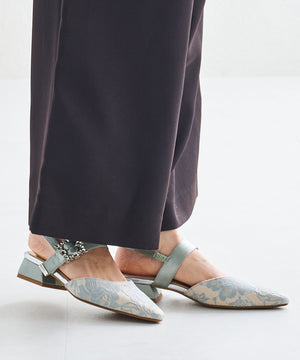 ビジューバックストラップローヒールパンプス/MOR111