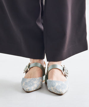 ビジューバックストラップローヒールパンプス/MOR111