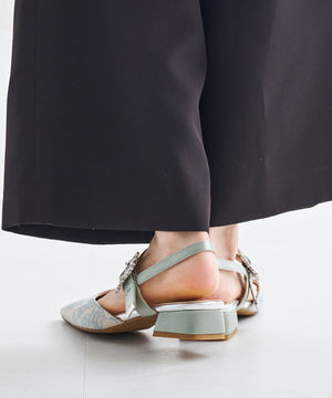 ビジューバックストラップローヒールパンプス/MOR111