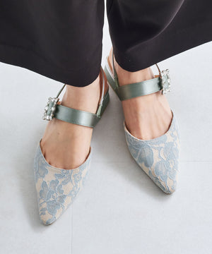 ビジューバックストラップローヒールパンプス/MOR111