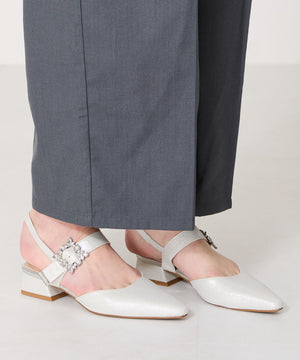 ビジューバックストラップローヒールパンプス/MOR111