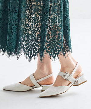 ビジューバックストラップローヒールパンプス/MOR111