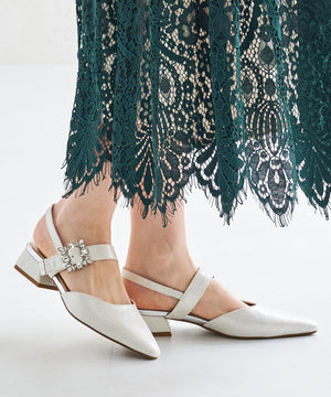 ビジューバックストラップローヒールパンプス/MOR111