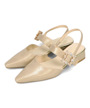 ビジューバックストラップローヒールパンプス/MOR111