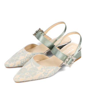 ビジューバックストラップローヒールパンプス/MOR111