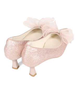 チュールリボン×グリッターヒールパンプス/MOR113