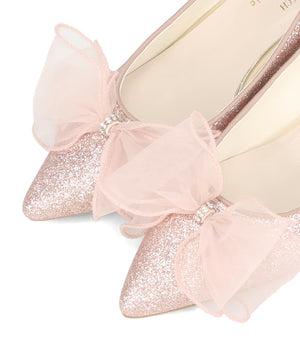 チュールリボン×グリッターヒールパンプス/MOR113