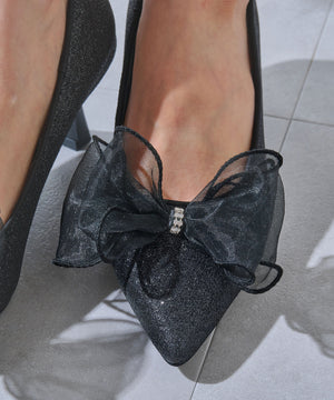 チュールリボン×グリッターヒールパンプス/MOR113