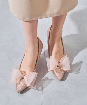 チュールリボン×グリッターヒールパンプス/MOR113