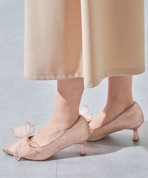 チュールリボン×グリッターヒールパンプス/MOR113