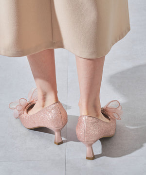 チュールリボン×グリッターヒールパンプス/MOR113