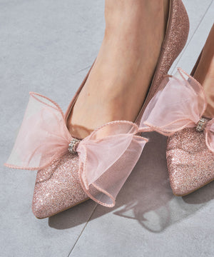 チュールリボン×グリッターヒールパンプス/MOR113
