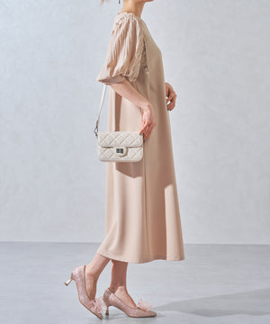 チュールリボン×グリッターヒールパンプス/MOR113