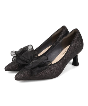 チュールリボン×グリッターヒールパンプス/MOR113