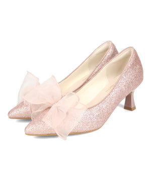 チュールリボン×グリッターヒールパンプス/MOR113