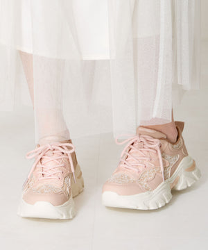 レース×ジャガード厚底スニーカー/OT3755