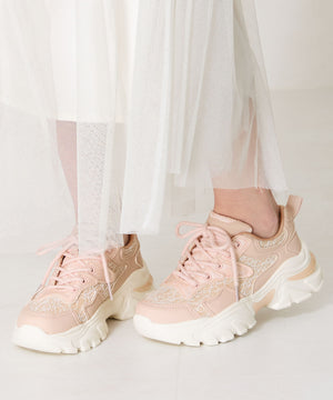 レース×ジャガード厚底スニーカー/OT3755