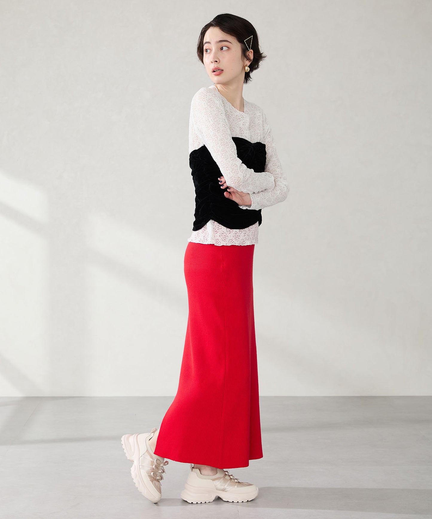 リボンディテールニットスニーカー/OT3787