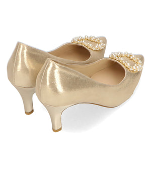 パールバックルヒールパンプス/R-2016【オケージョン/結婚式/パーティーパンプス】