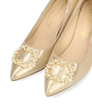 パールバックルヒールパンプス/R-2016【オケージョン/結婚式/パーティーパンプス】