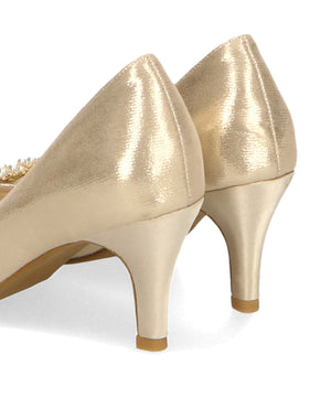 パールバックルヒールパンプス/R-2016【オケージョン/結婚式/パーティーパンプス】