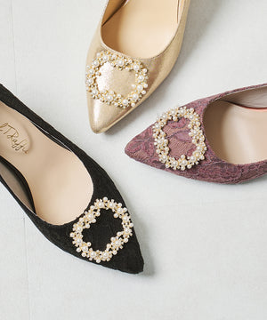 パールバックルヒールパンプス/R-2016【オケージョン/結婚式/パーティーパンプス】