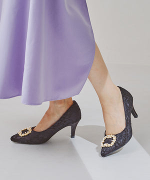 パールバックルヒールパンプス/R-2016【オケージョン/結婚式/パーティーパンプス】