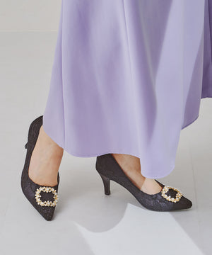 パールバックルヒールパンプス/R-2016【オケージョン/結婚式/パーティーパンプス】